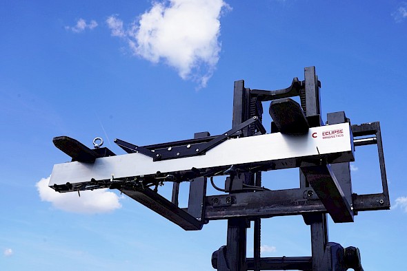 Fork Lift Mounted Magnetic Sweeper collecting nails