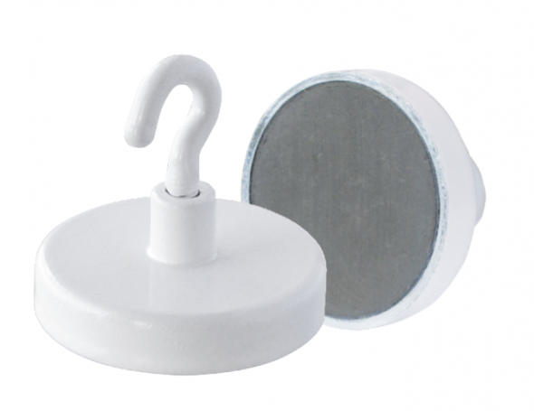 Ferrite Shallow Pots with Hook Magnets Painted White